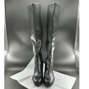 Guess ,Wm, Taylin, Faux Leather, Lug Sole, Thigh-High Boots, Blk, 9 1/2 M, Zip